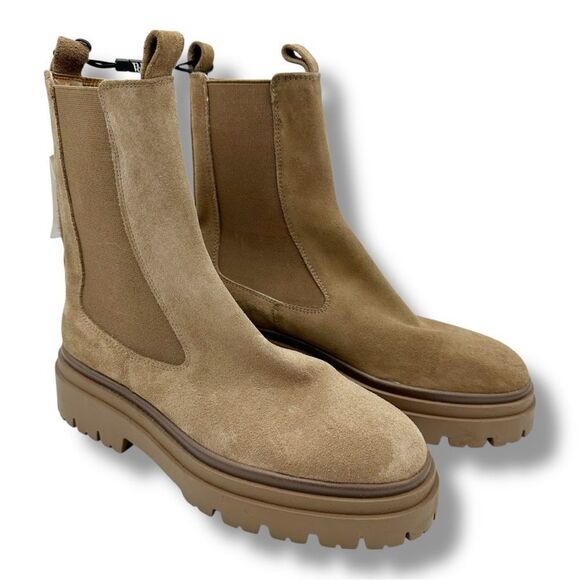 ZARA LEATHER TAN SUEDE LUG CHELSEA ANKLE BOOTS PULL-ON SZ‎ 7.5 - Picture 1 of 12